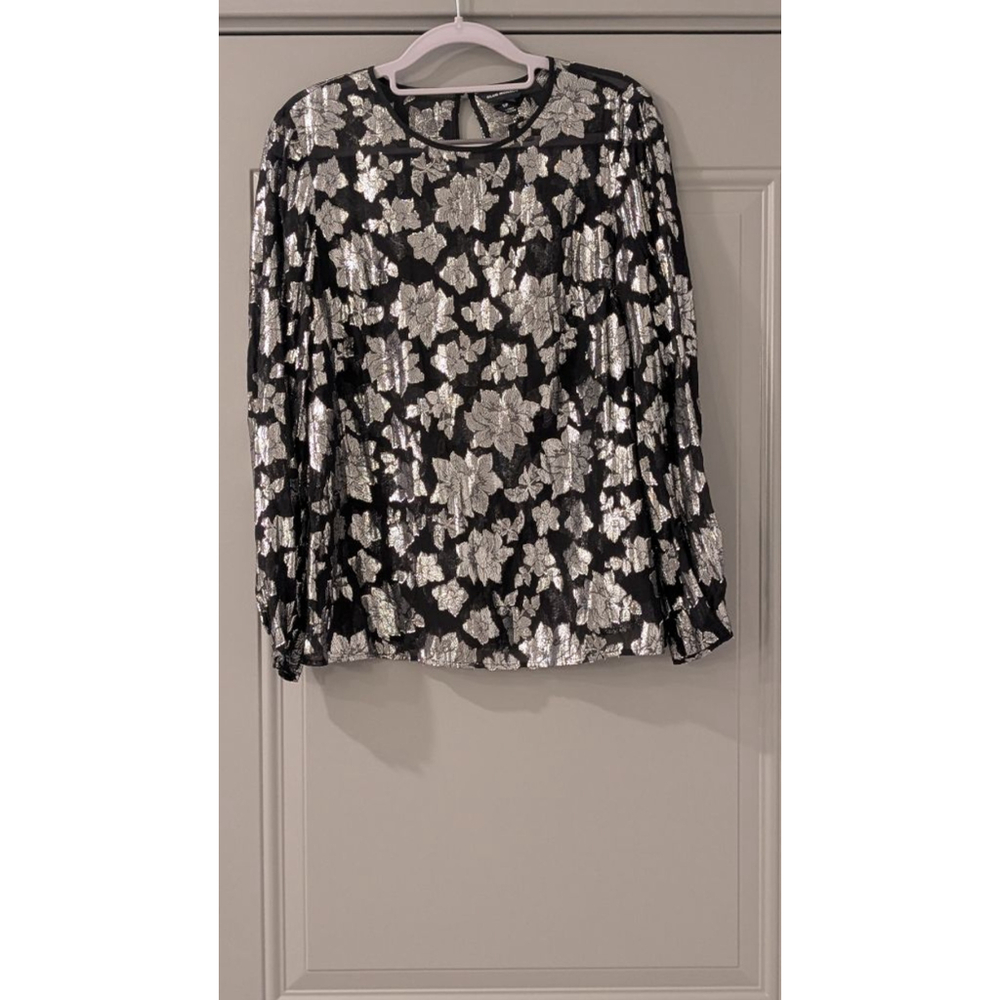 Women's Club Monaco Black Silver Floral Metallic Blouse S